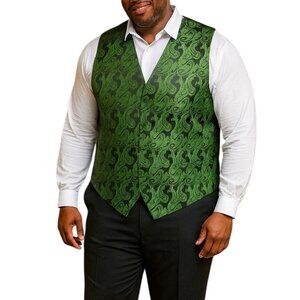 Brand Q Medium Paisley Green & Black Vest Formal Wedding Prom Adjustable Stylish
